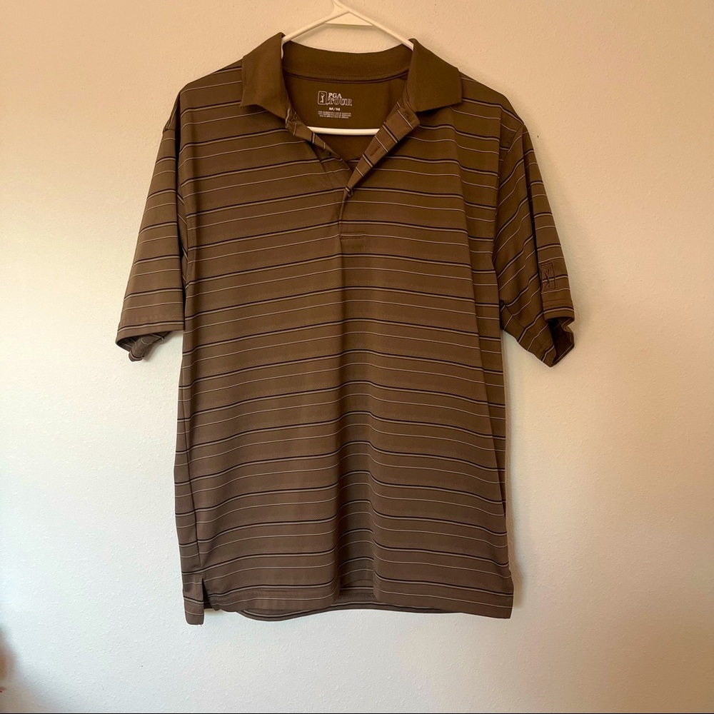 PGA Tour Brown Striped Golf Polo